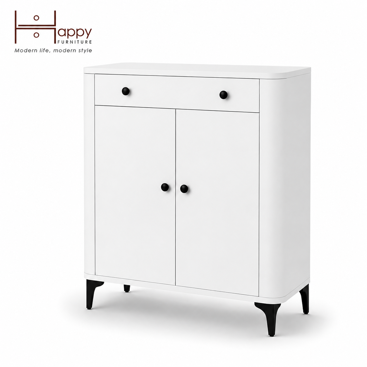 HAPPY FURNITURE , Tủ lưu trữ bo cạnh 1 ngăn kéo 2 cửa mở - SMOOTH, TCM_B_004 , 84cm x 41cm x 103cm DxRxC 