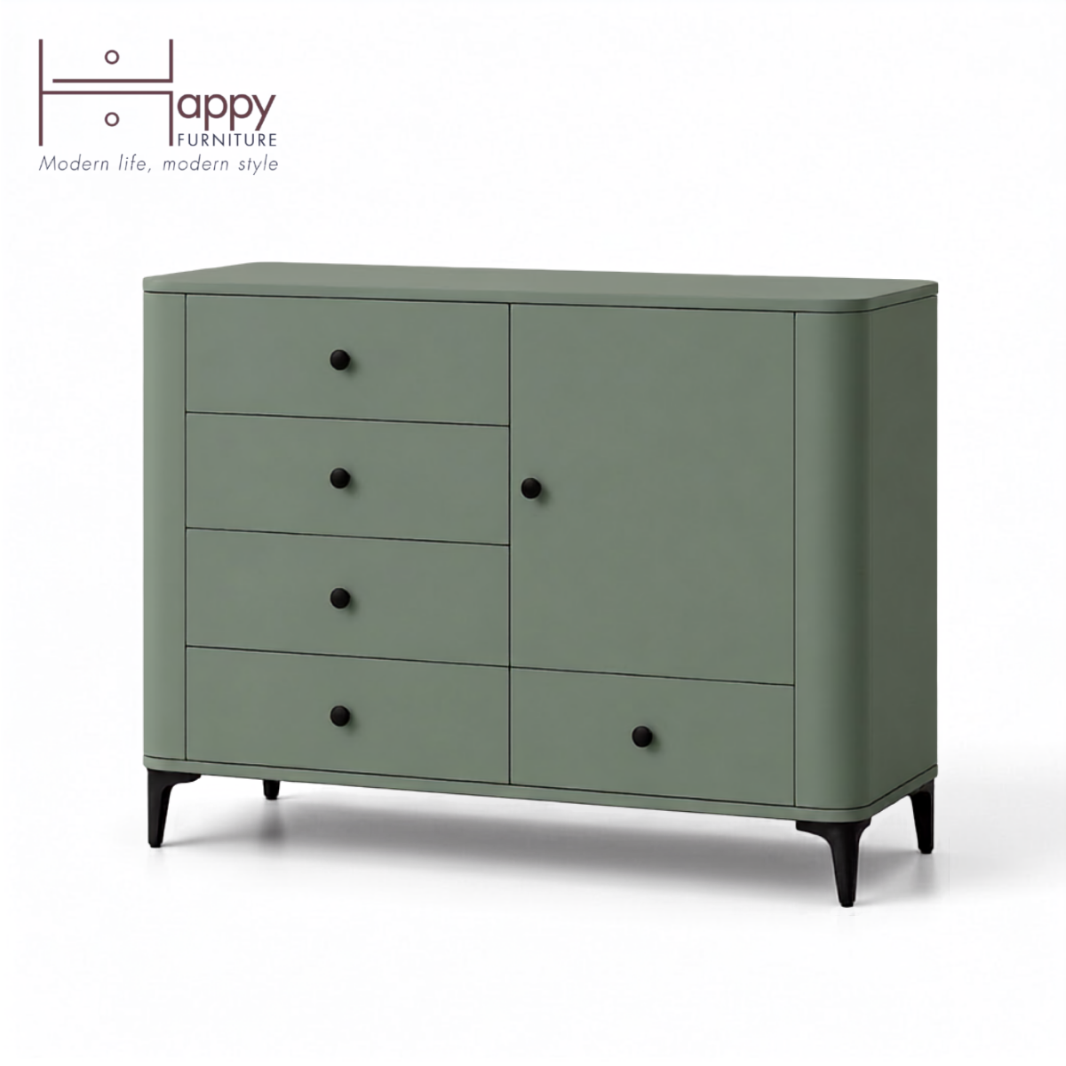  HAPPY FURNITURE , Tủ lưu trữ bo cạnh 5 ngăn kéo 1 cửa mở - SMOOTH, TCM_B_003 , 104cm x 41cm x 85cm 