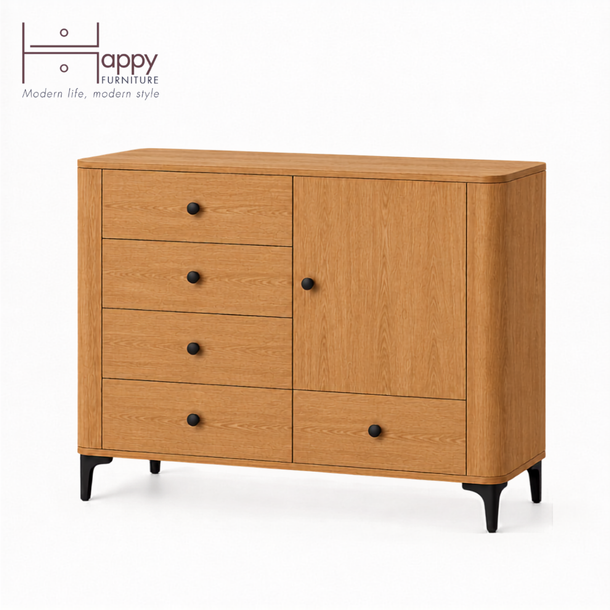  HAPPY FURNITURE , Tủ lưu trữ bo cạnh 5 ngăn kéo 1 cửa mở - SMOOTH, TCM_B_003 , 104cm x 41cm x 85cm 