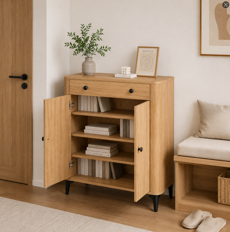  HAPPY FURNITURE , Tủ lưu trữ bo cạnh 1 ngăn kéo 2 cửa mở - SMOOTH, TCM_B_004 , 84cm x 41cm x 103cm DxRxC 