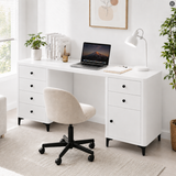  HAPPY FURNITURE , Bàn làm việc bo cạnh 6 ngăn kéo 1 cửa mở - SMOOTH, BAN_B_001 , 180cm x 55cm x 76cm DxRxC 