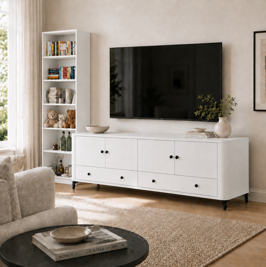  HAPPY FURNITURE , Kệ TV bo cạnh 4 cửa mở 2 ngăn kéo - SMOOTH, KTV_B_002 , 174cm x 40cm x 60cm DxRxC 