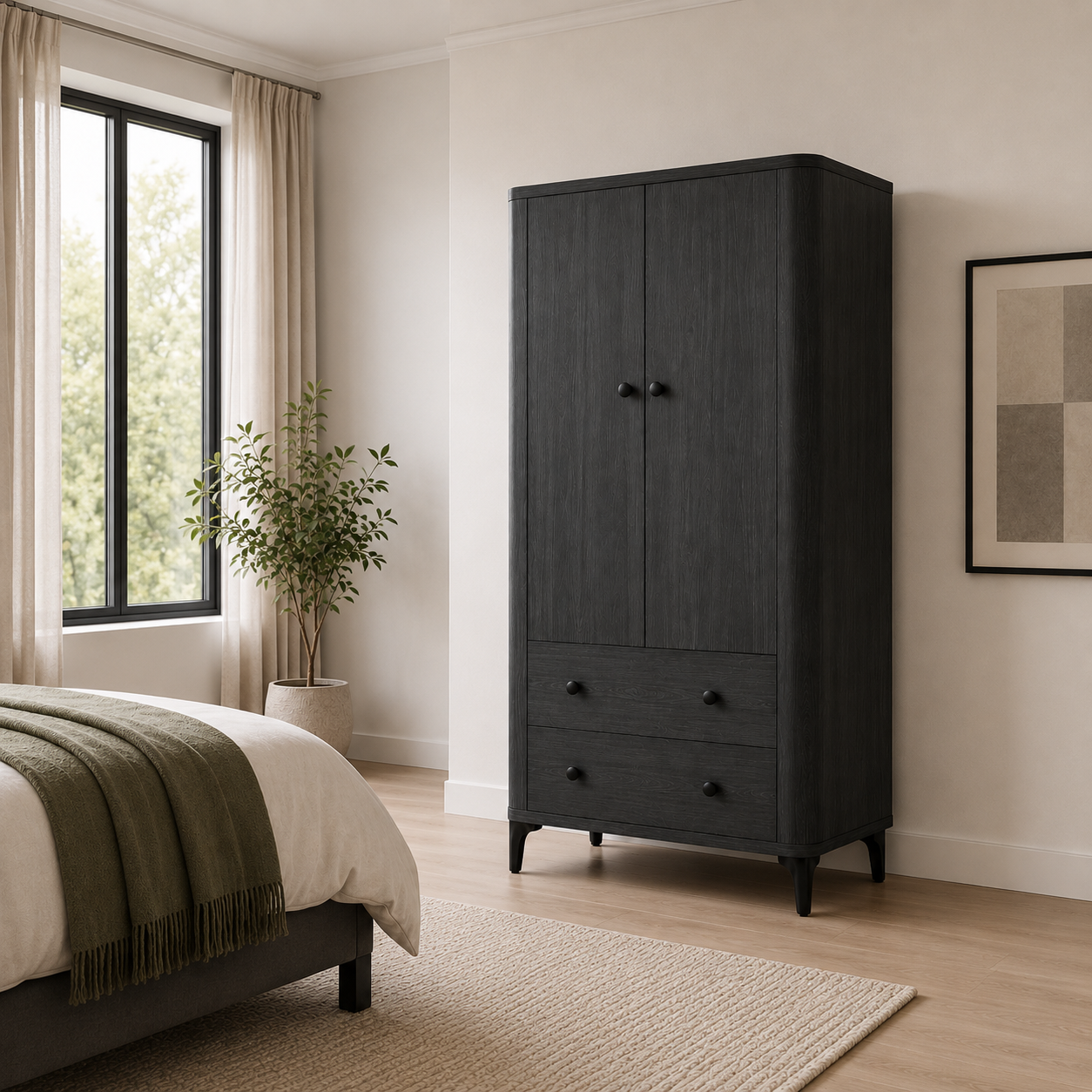  HAPPY FURNITURE , Tủ lưu trữ bo cạnh 2 ngăn kéo 2 cửa mở - SMOOTH, TCM_B_005 , 84cm x 41cm x 153cm DxRxC 
