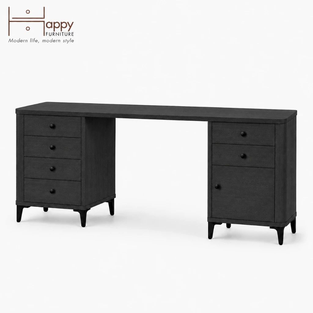  HAPPY FURNITURE , Bàn làm việc bo cạnh 6 ngăn kéo 1 cửa mở - SMOOTH, BAN_B_001 , 180cm x 55cm x 76cm DxRxC 