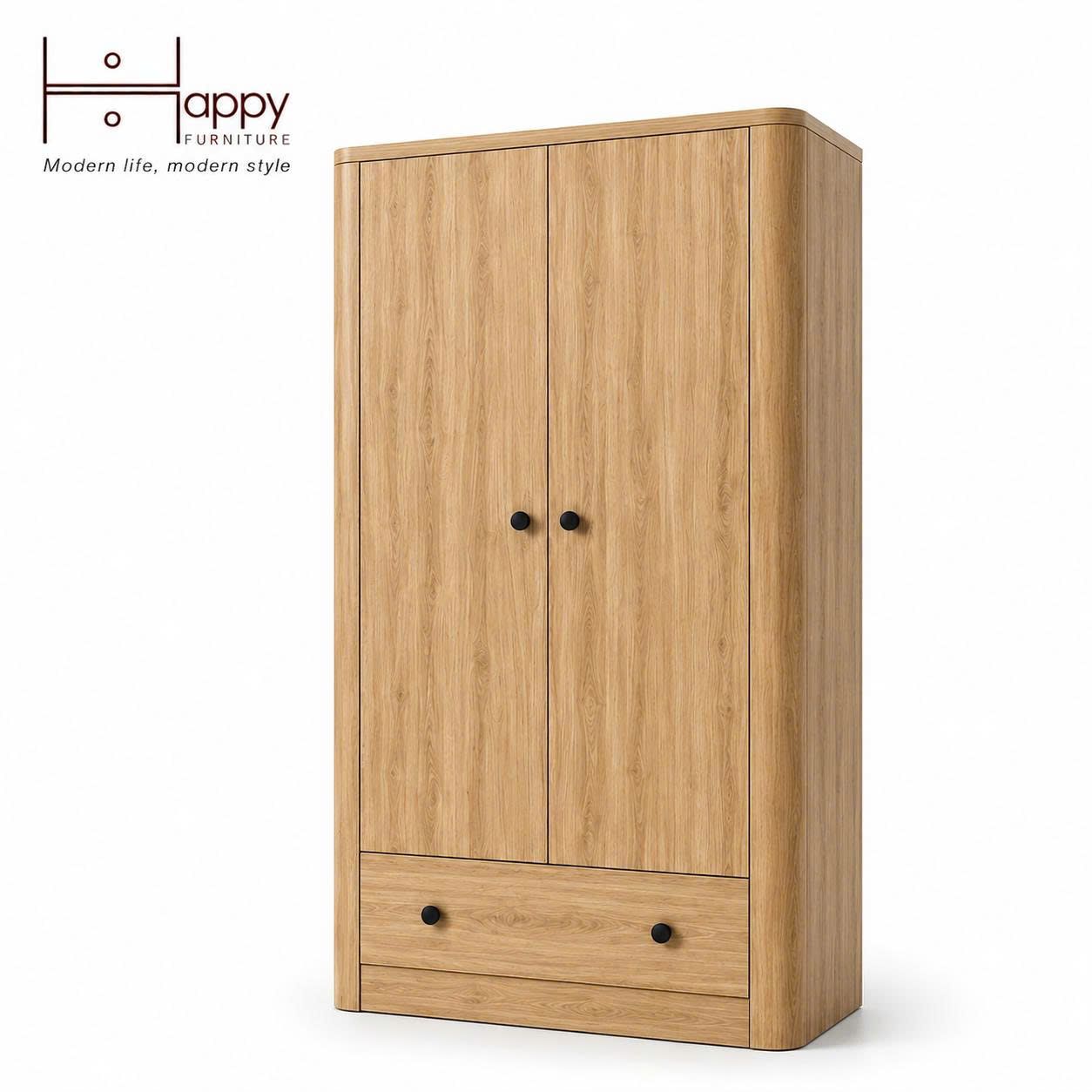  HAPPY FURNITURE , Tủ quần áo bo cạnh 2 cửa mở - SMOOTH, TCM_B_002 , 104cm x 54cm x 180cm DxRxC 