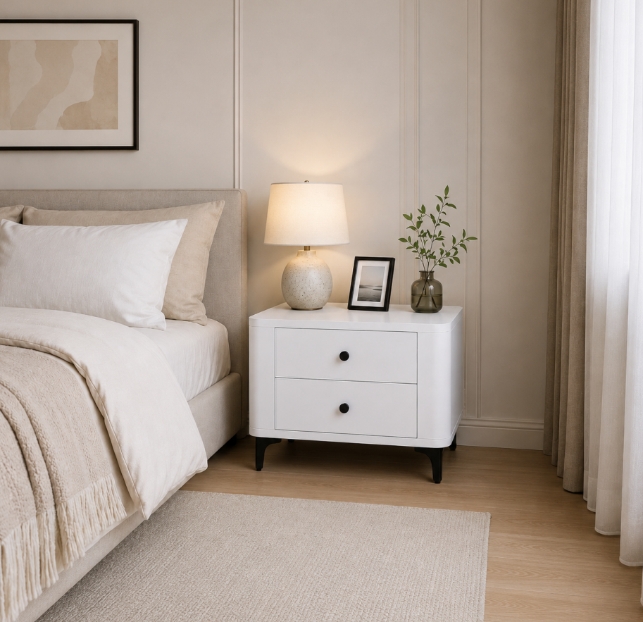  HAPPY FURNITURE , Táp đầu giường bo cạnh 2 ngăn kéo - SMOOTH, THK_B_001 , 57cm x 40cm x 47cm 