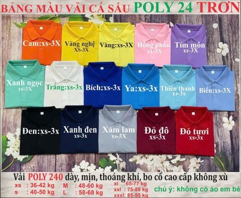 Áo CÁ SẤU POLY 25 kho - màu Đen trơn