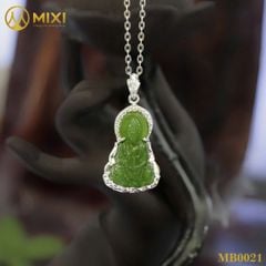 Mặt Dây Quan Âm Ngọc Bích Nephrite Bọc Bạc Sủi Đá