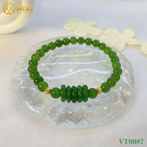 VT Ngọc Bích Nephrite 3A Mix Ngũ Điếu Bi Khía Vàng 10k