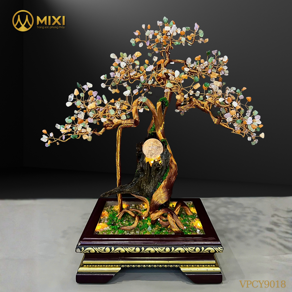 Cây Gỗ Lũa Đèn Led Thạch Anh Đa Sắc