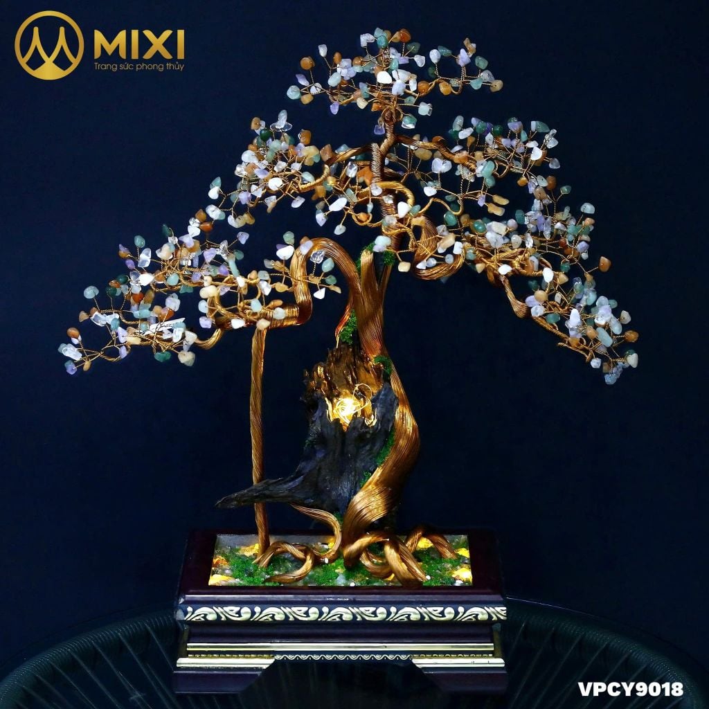 Cây Gỗ Lũa Đèn Led Thạch Anh Đa Sắc