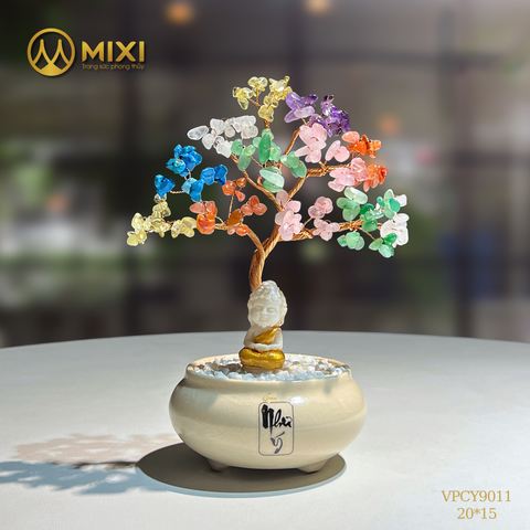 Cây Tài Lộc Chậu Men Chữ Như Ý Thạch Anh Đa Sắc