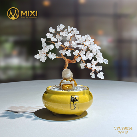 Cây Tài Lộc Chậu Men Chữ Như Ý Thạch Anh Trắng Bon Sai