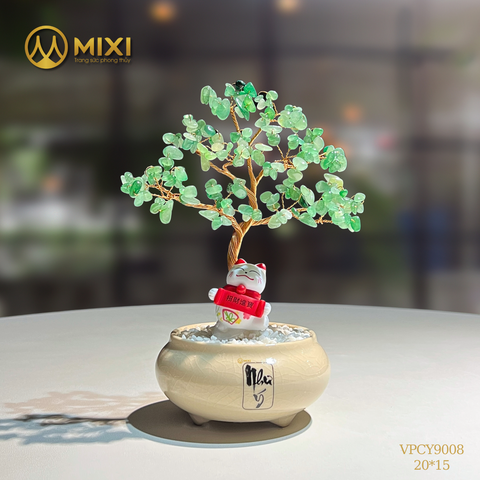 Cây Tài Lộc Chậu Men Chữ Như Ý Thạch Anh Xanh