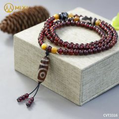 Chuỗi 108 Ngọc Hồng Lựu Granat 2A Mix 3 Dzi