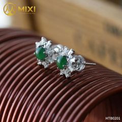 Đôi Hoa Tai Ngọc Jade A Guatemala Bọc Bạc Sủi Đá Cao Cấp