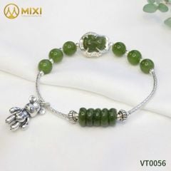 VT Hạt Đá, Ngũ Điếu, Hồ Ly Ngọc Bích Nephrite Bọc Bạc Mix Charm Gấu Bearbrick Bạc Thái