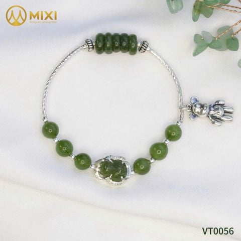 VT Hạt Đá, Ngũ Điếu, Hồ Ly Ngọc Bích Nephrite Bọc Bạc Mix Charm Gấu Bearbrick Bạc Thái