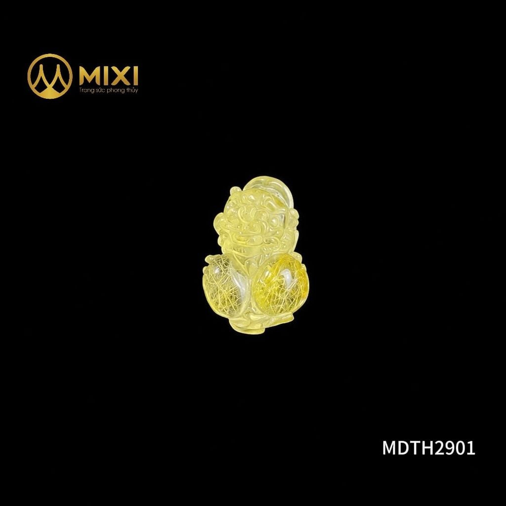 Mặt Dây Tỳ Hưu Thạch Anh Tóc Vàng 1A