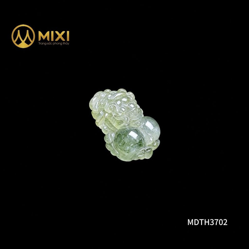 Mặt Dây Tỳ Hưu Thạch Anh Tóc Xanh 2A