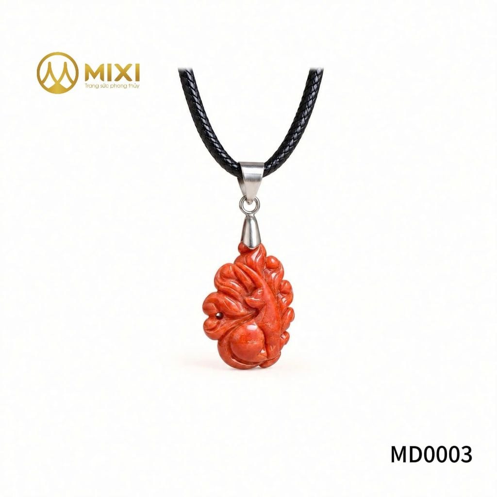 Mặt Dây Cửu Vĩ Hồ Ly Ngọc Huyết Đỏ