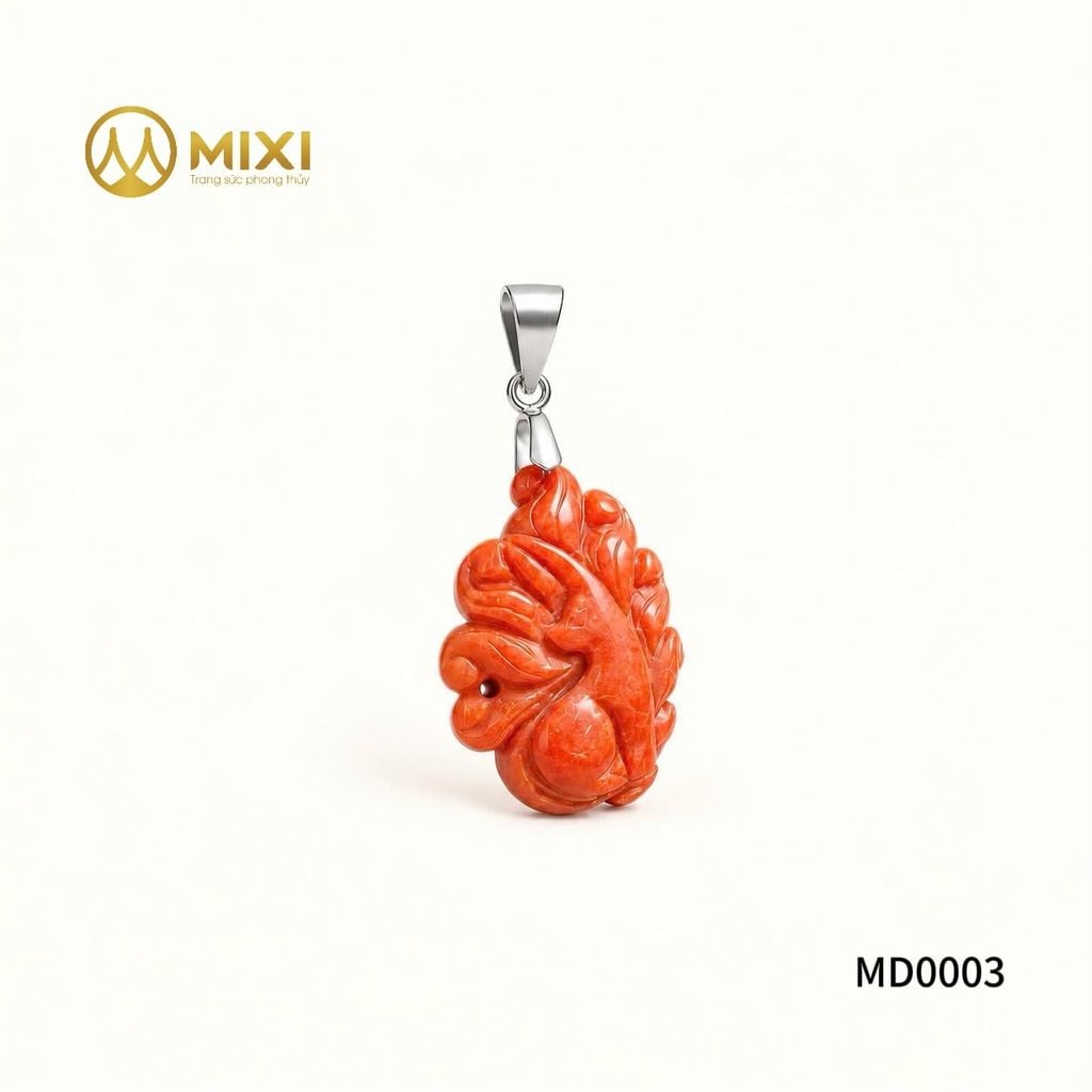 Mặt Dây Cửu Vĩ Hồ Ly Ngọc Huyết Đỏ