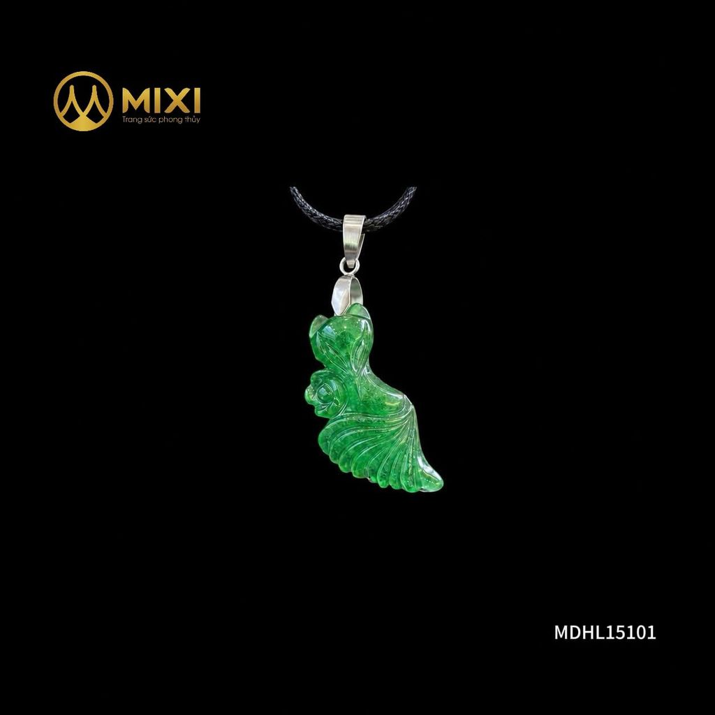 Mặt Dây Hồ Ly Thạch Anh Dâu Tây Xanh 2A Ôm Hoa