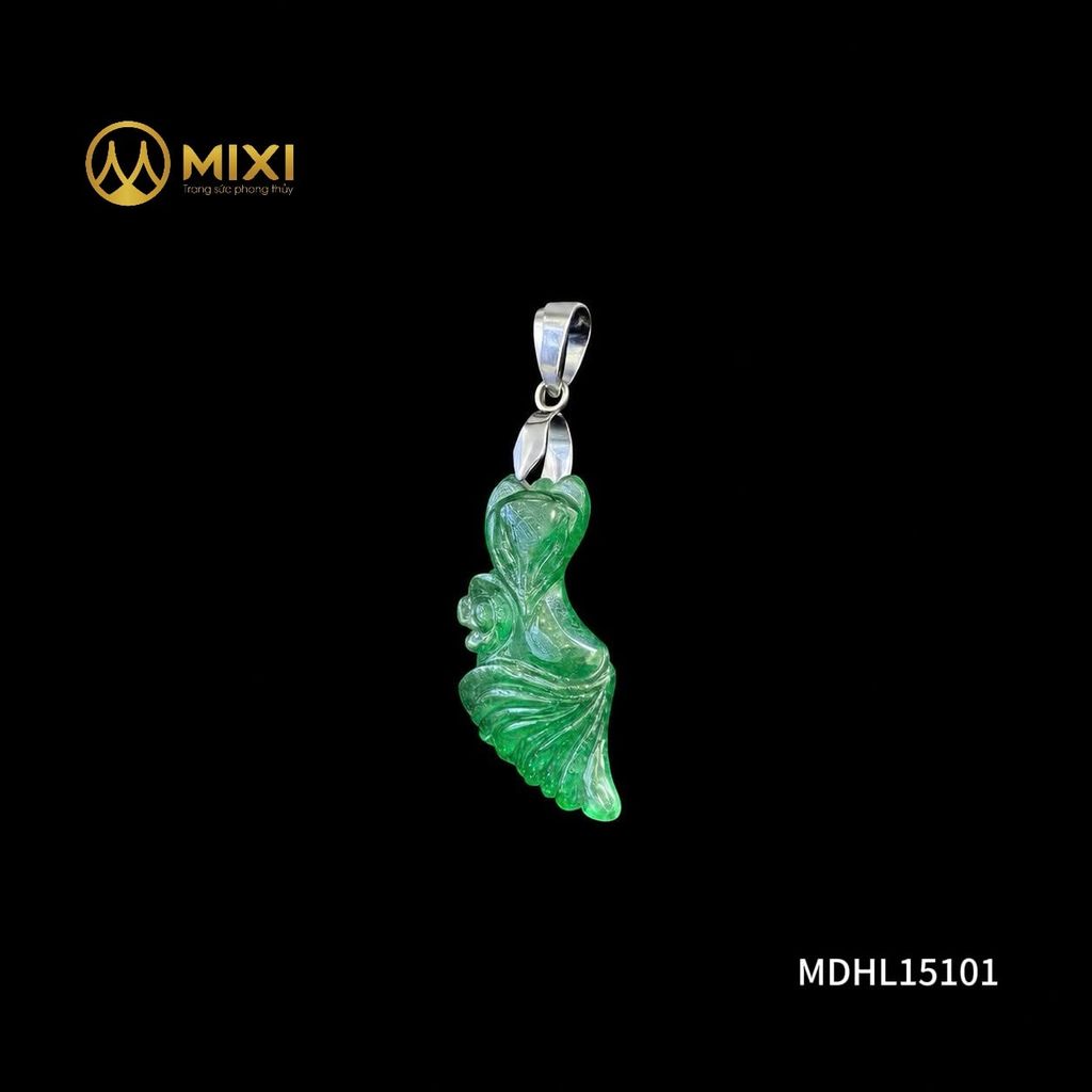 Mặt Dây Hồ Ly Thạch Anh Dâu Tây Xanh 2A Ôm Hoa
