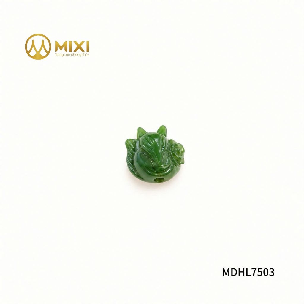 Mặt Dây Hồ Ly Ngọc Bích Nephrite 2A Ôm Hoa
