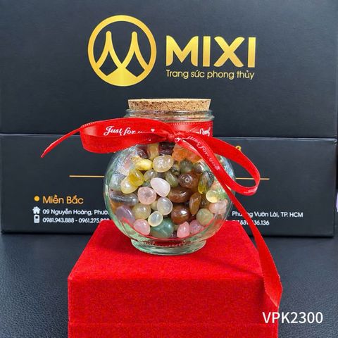 Lọ Thủy Tinh Hình Tròn Vụn Mã Não Tinh Thạch Đa Sắc