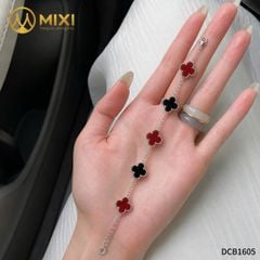 Lắc Tay Bạc Cỏ 4 Lá 2 Mặt Mã Não Đen Mix 3 Mặt Mã Não Đỏ