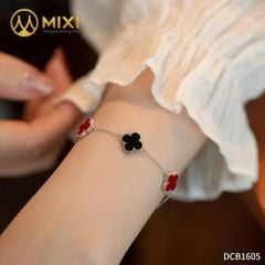 Lắc Tay Bạc Cỏ 4 Lá 2 Mặt Mã Não Đen Mix 3 Mặt Mã Não Đỏ