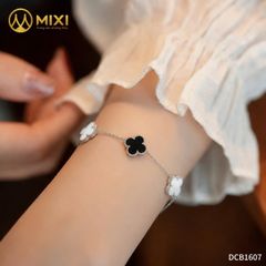 Lắc Tay Bạc Cỏ 4 Lá 3 Mặt Mã Não Đen Mix 2 Mặt Vỏ Trai
