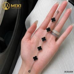 Lắc Tay Bạc Cỏ 4 Lá 5 Mặt Mã Não Đen