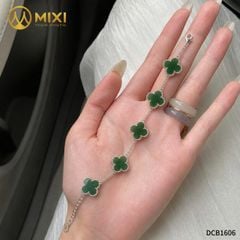 Lắc Tay Bạc Cỏ 4 Lá 5 Mặt Ngọc Bích Nephrite