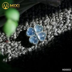 Mặt Dây Cỏ 4 Lá Aquamarine Bọc Bạc