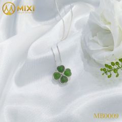 Mặt Dây Cỏ 4 Lá Ngọc Bích Nephrite Bọc Bạc