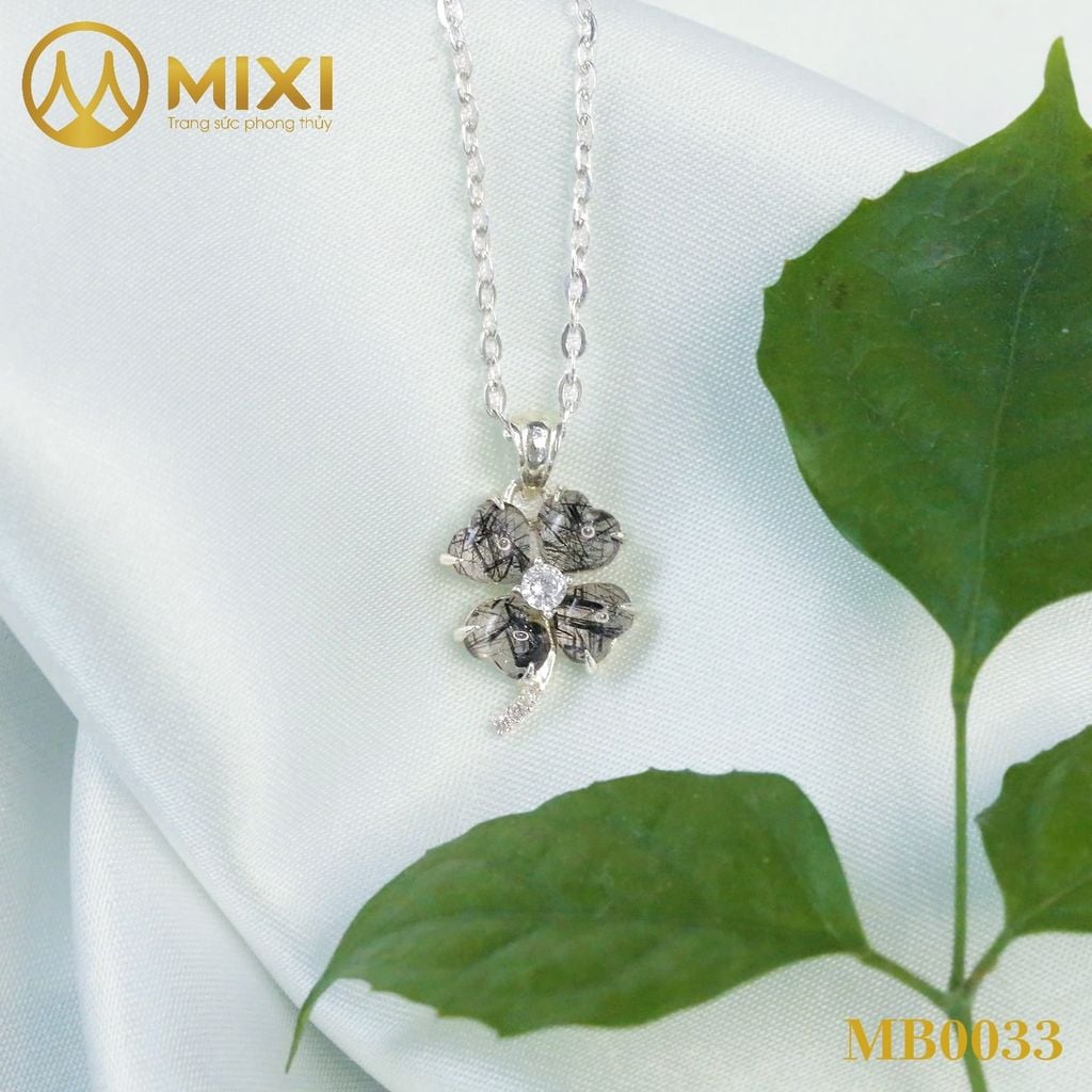 Mặt Dây Cỏ 4 Lá TA Tóc Đen Bọc Bạc Có Cuống