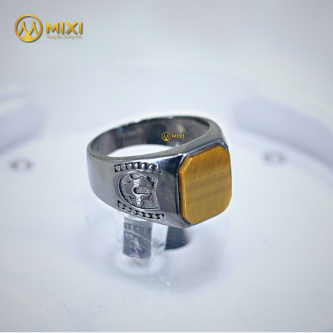 Nhẫn Bạc Mặt Đá Mắt Hổ Nâu Hoàng Gia