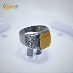 Nhẫn Bạc Mặt Đá Mắt Hổ Nâu Hoàng Gia
