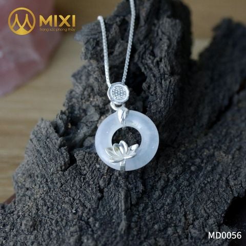 Mặt Dây Đồng Điếu Bạch Ngọc Liên Hoa Bạc