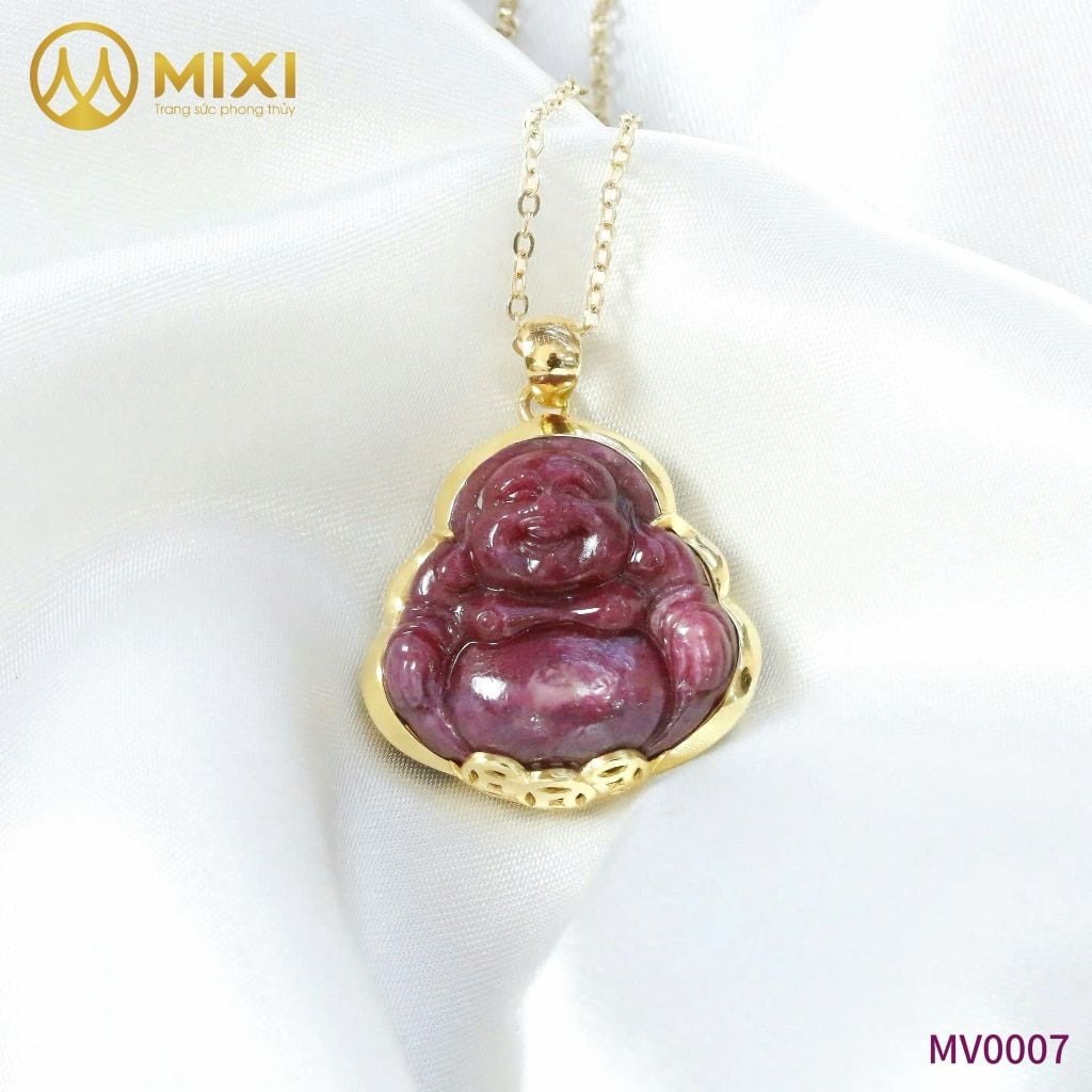 Mặt Dây Di Lặc RuBy Hồng Vip Bọc Vàng 10k