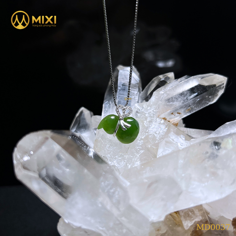 Mặt Dây Hồ Lô Ngọc Bích Nephrite Gắn Nơ Bạc