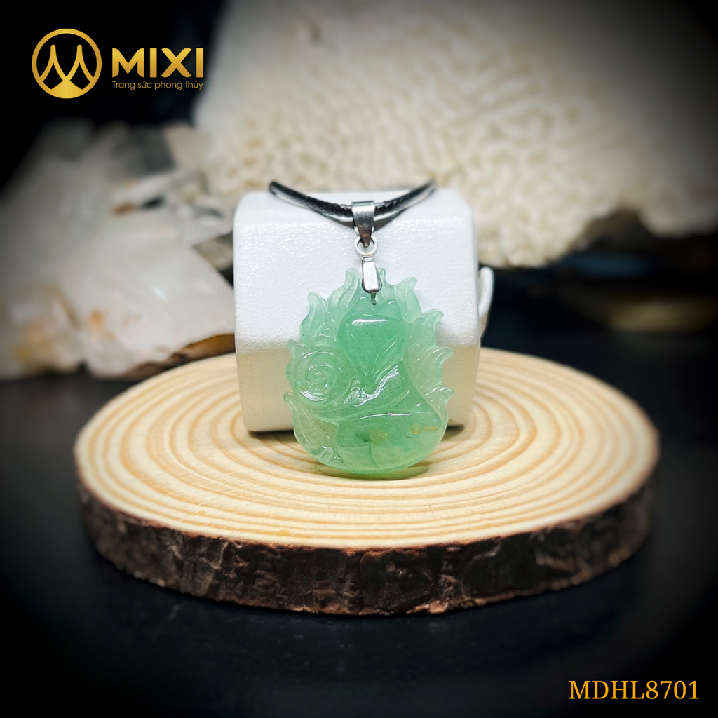 Mặt Dây Hồ Ly Thạch Anh Xanh 2A Chúa Ôm Hoa