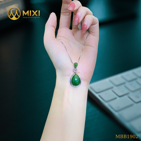 Mặt Dây Ngọc Bích Nephrite Hình Giọt Nước Bọc Bạc