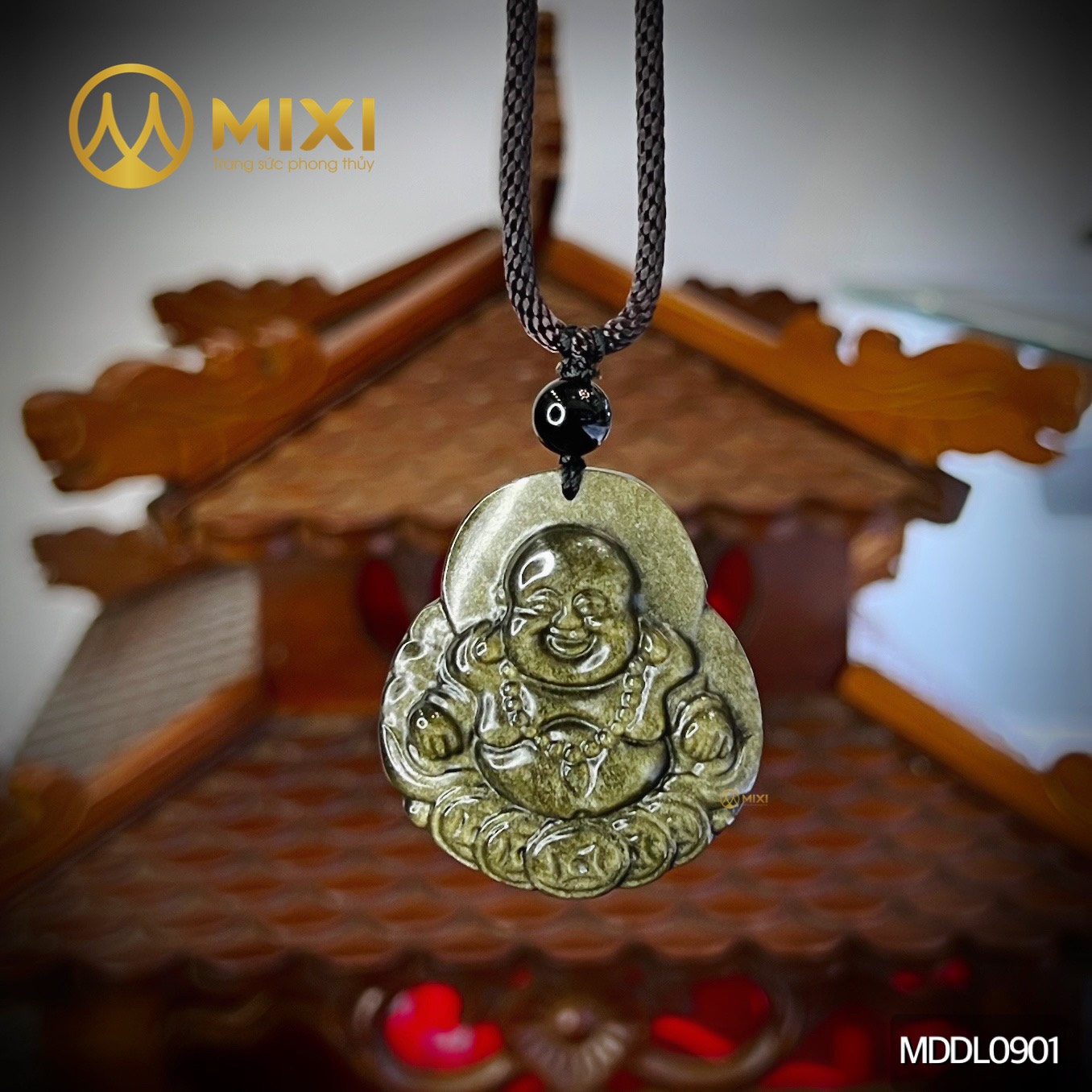 Mặt Dây Phật Di Lặc Obsidian Rainbow