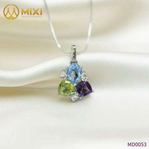 MD Đá Topaz, TA Tím, Peridot Bọc Bạc Xi Vàng Trắng Cao Cấp