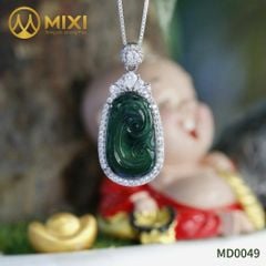 MD Ngọc Bội Như Ý Phỉ Thúy A Bọc Bạc Xi Vàng Trắng Sủi Đá Cao Cấp