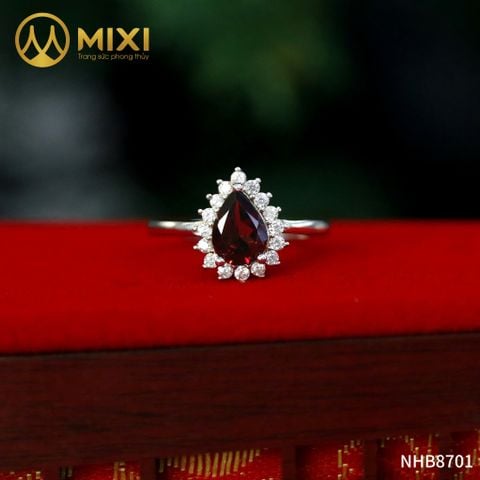 Nhẫn Bạc Mặt Đá Granat Hình Giọt Nước Sủi Đá
