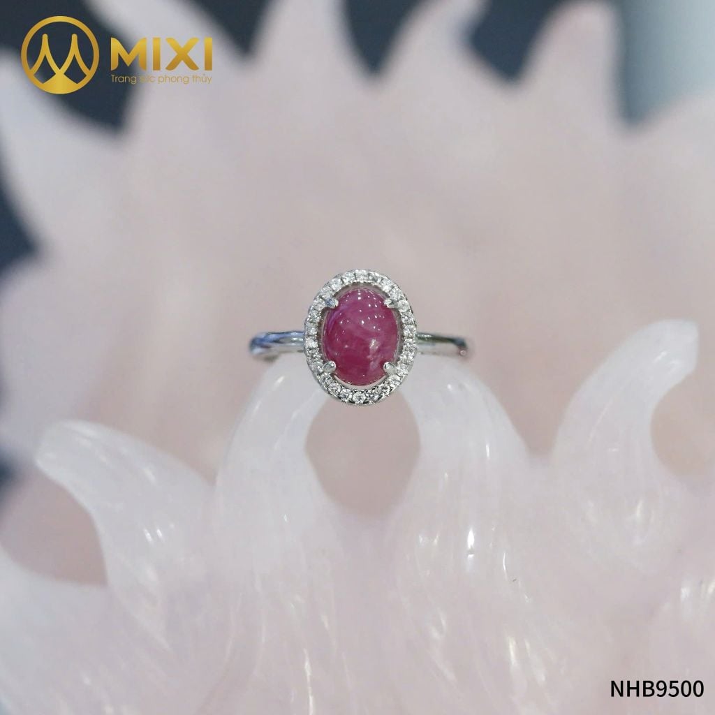 Nhẫn Bạc Mặt Đá Ruby Hồng Xi Vàng Trắng Sủi Đá